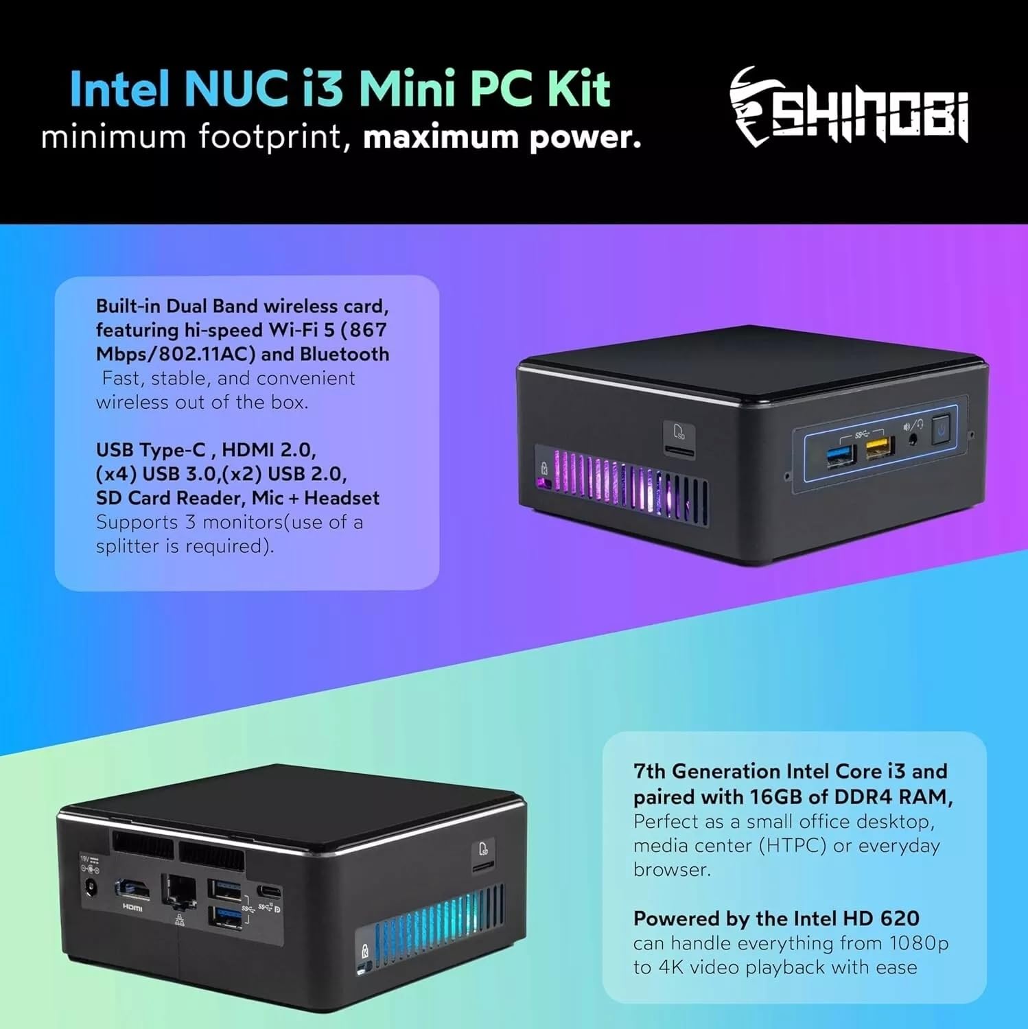 Amazon.com: Shinobi NUC7i3BNH Micro Desktop Computer, Intel